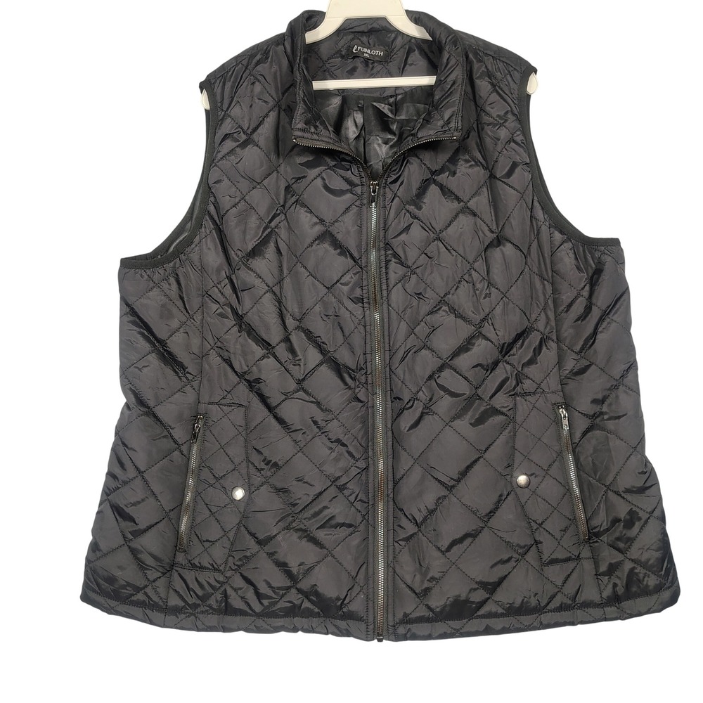 Fuinloth Quilted Vest Womens XXL Puffer Sleeveless Full Zip Black Solid